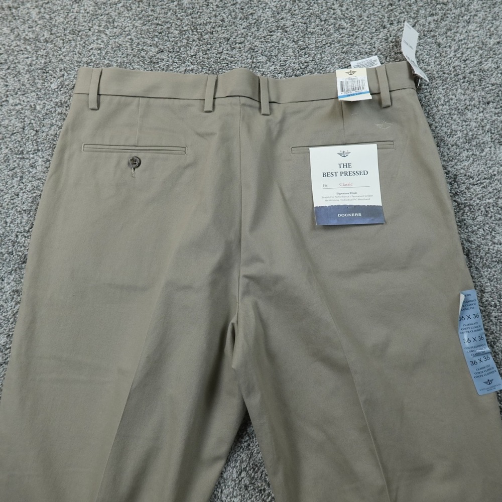 NEW Dockers Pants Mens 36X36 Beige Tan Brown Khaki Chino Trouser Flat Front Work